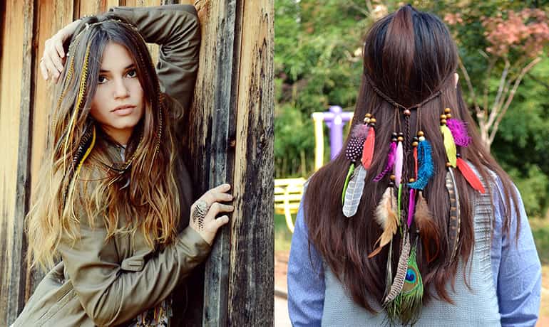 Перышки в бохо прическе