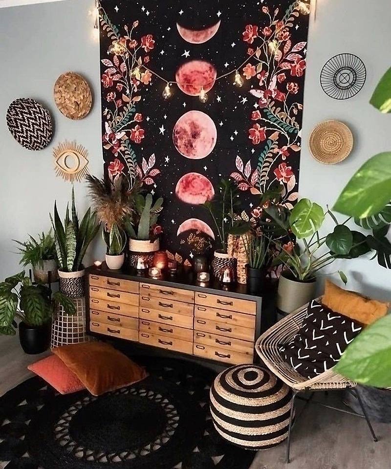 Полотно в интерьере в стиле бохо