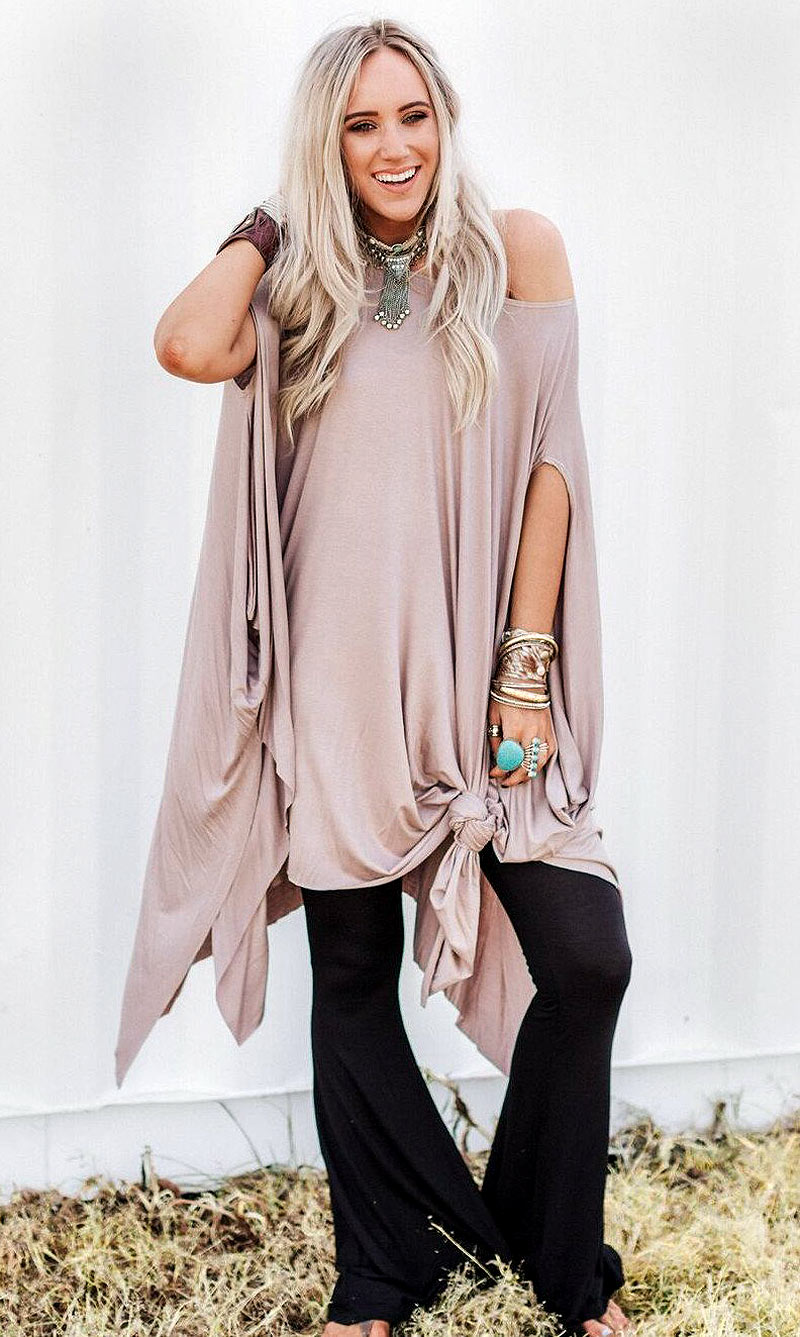 Объемная туника в стиле бохо из трикотажа