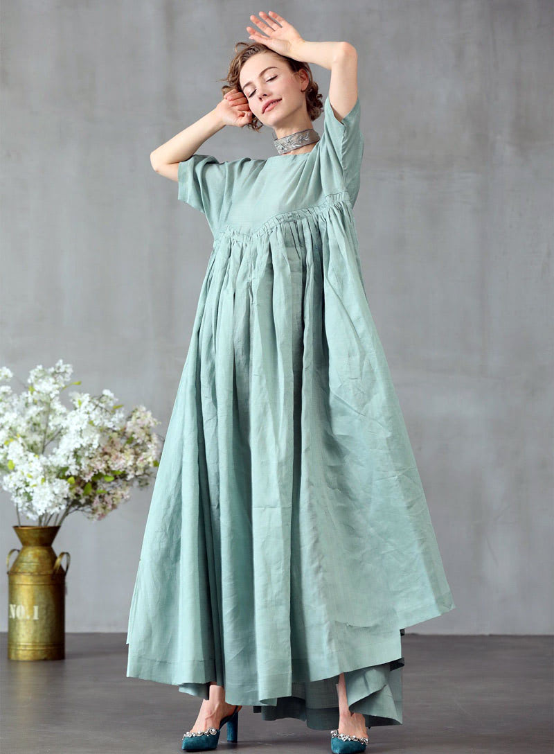 Длинное зеленое бохо платье