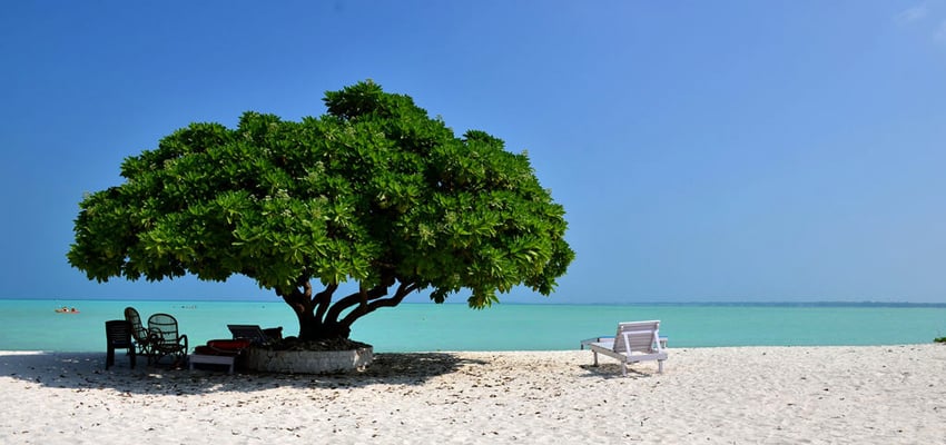Белоснежный песок и чистая лазурная вода