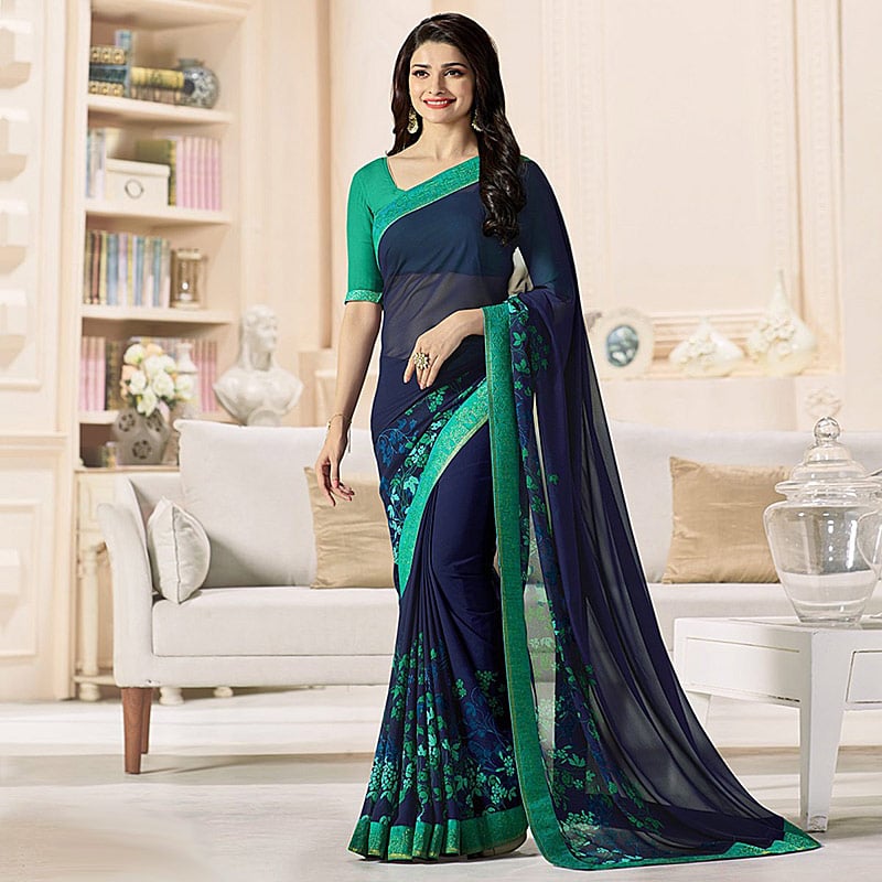 Индийское сари синее