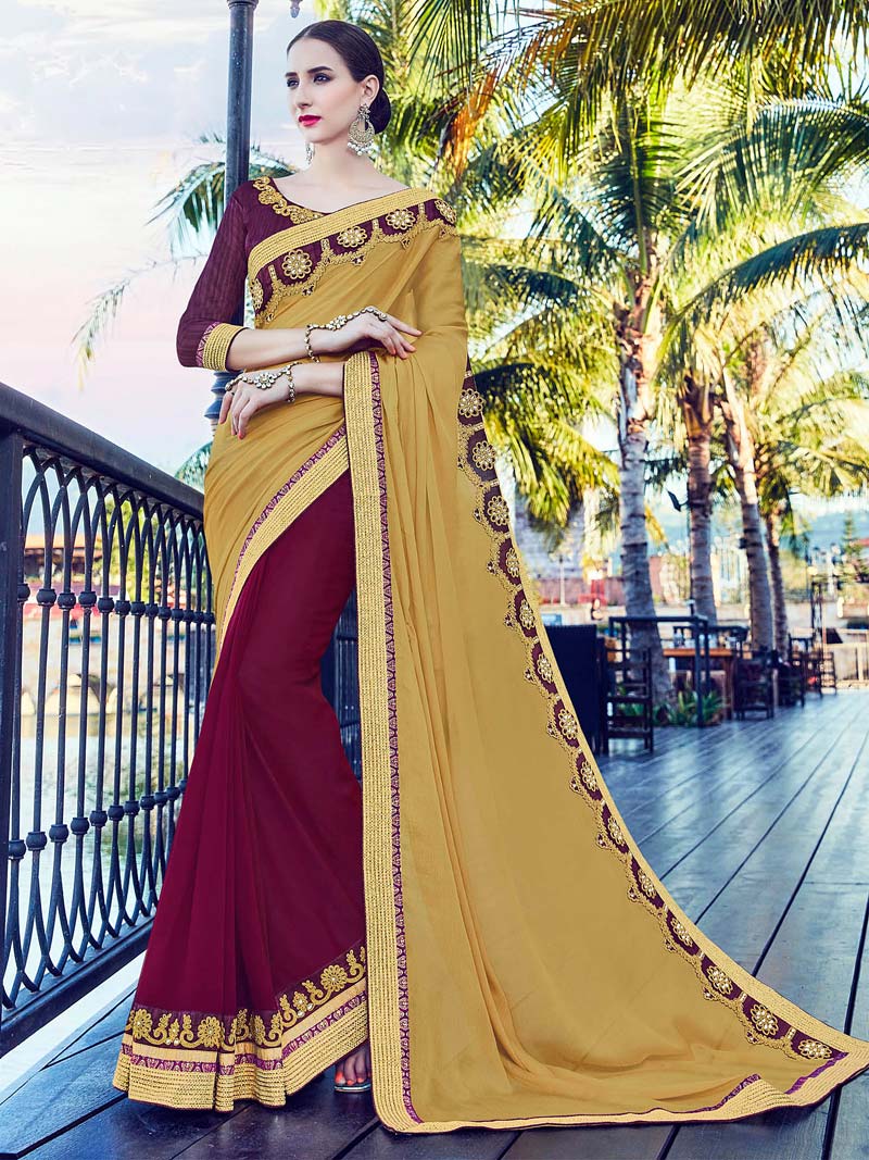 Индийское сари желтого цвета