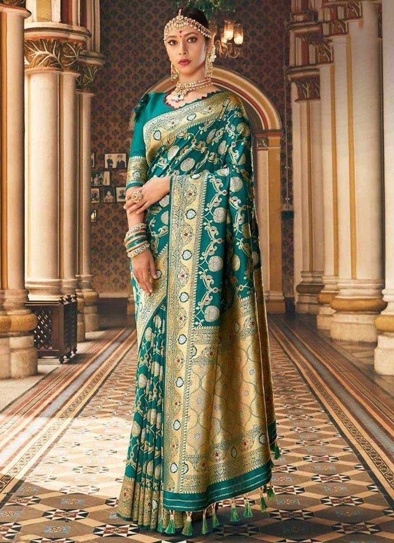 Зеленое сари канджеварам