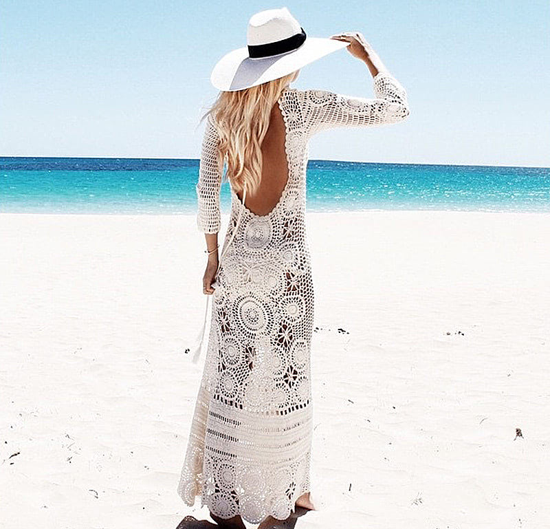 Вязанное кружевное платье белое