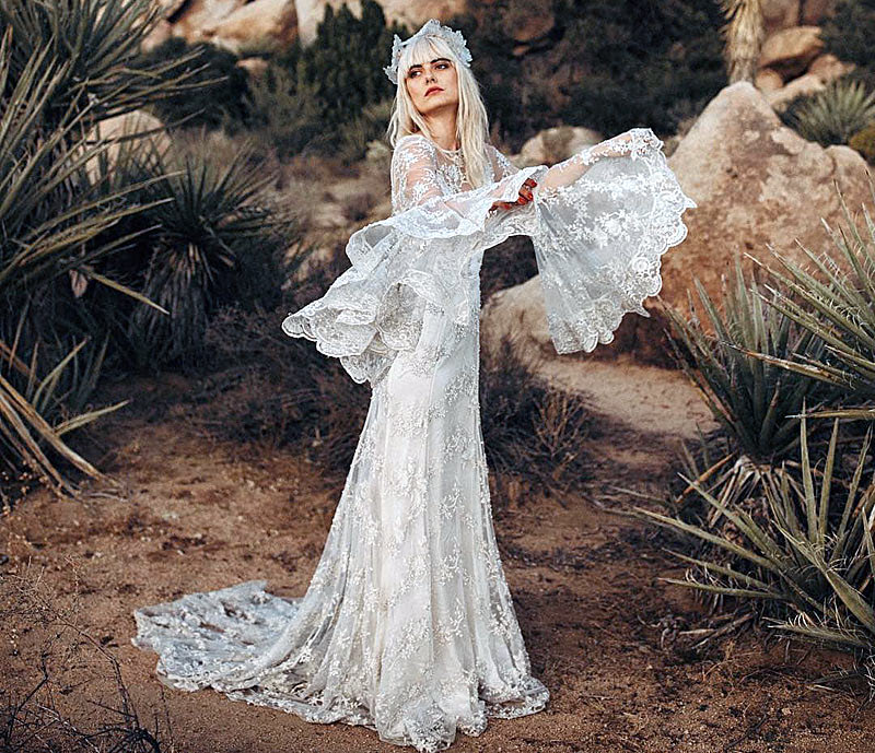 Свадебное бохо платье из кружева шантильи