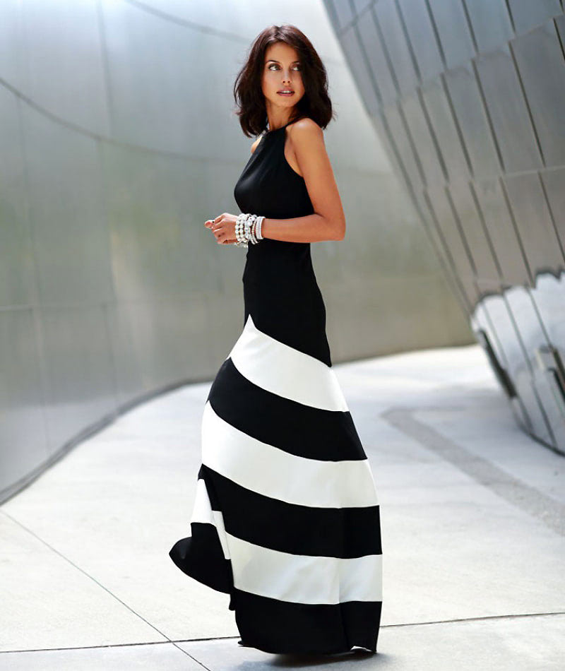 Полосатая одежда — шикарное вечернее платье