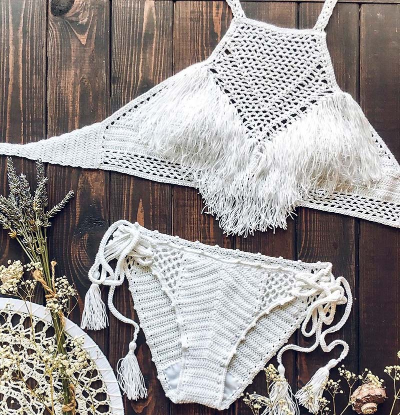 Вязаный купальник бохо