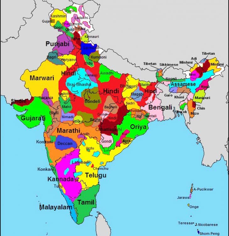 Карта языков и наречий в Индии