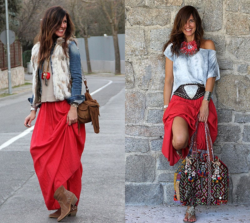 Юбка бохо красная